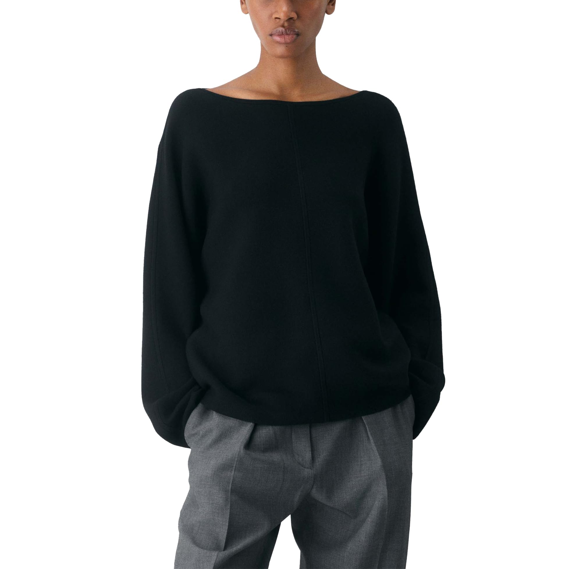 Slouchy Long Sleeve Sweaters for Women Oversized Boat Neck Fine-Gauge Knit Sweater Fall Trendy Pullover Sweaters
