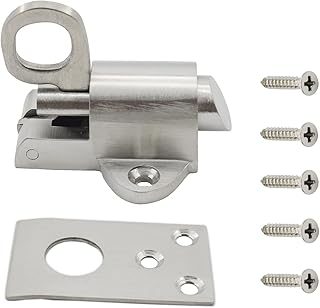 Stainless Steel Self-Closing Door Latch, Gate Latch, Spring Door Lock, Latch Lock Automatic Mounting Bolt Pull Ring Spring Bounce Door Bolt for Home Window Gate Security with Mounting Screws