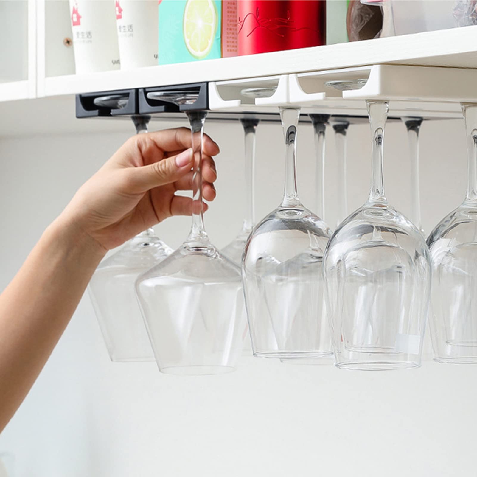 Supporto Sottopensile Per Bicchieri Da Vino In Metallo | 4 Ganci, Porta Rotolo E Porta Bicchieri, Senza Foratura, Per Cucina E Bar