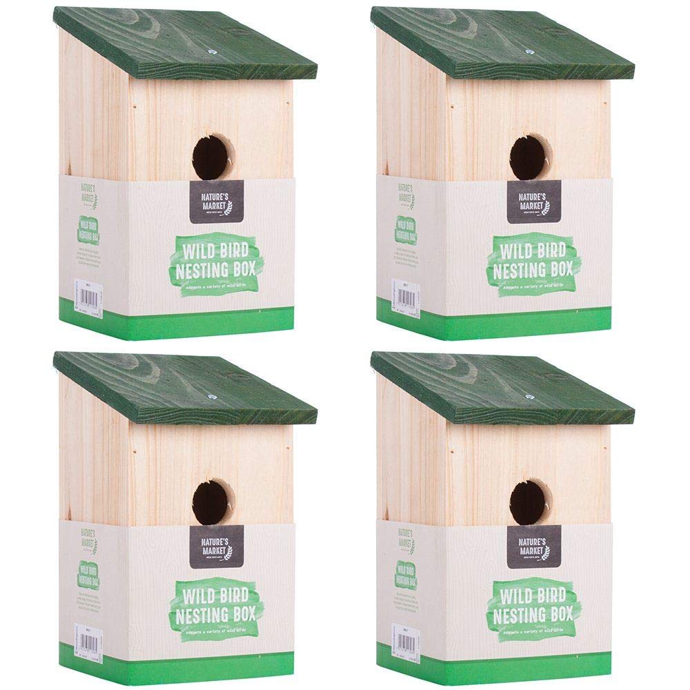 Unibos Pack of 4 Wooden Nesting Nest Box Bird House Small Birds Blue Tit Robin Sparrow