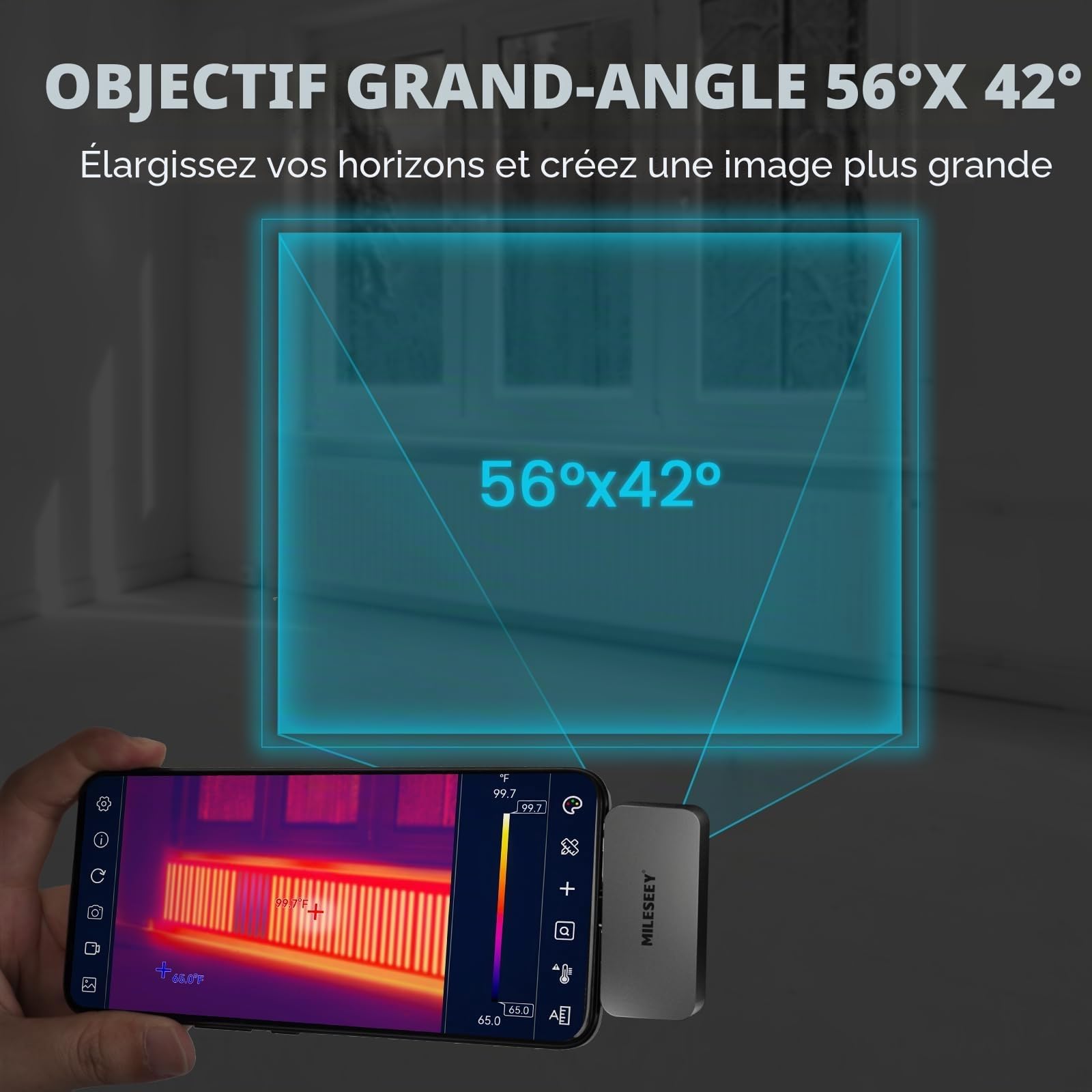 Mileseey TR256i Caméra d'imagerie Thermique 256 x 192 pour Android Type-C, boîtier entièrement métallique 20 g, Plage de Mesure -15 °C ~ 600 °C, résolution 25 Hz, 3 mesures de Chaleur et 6 palettes