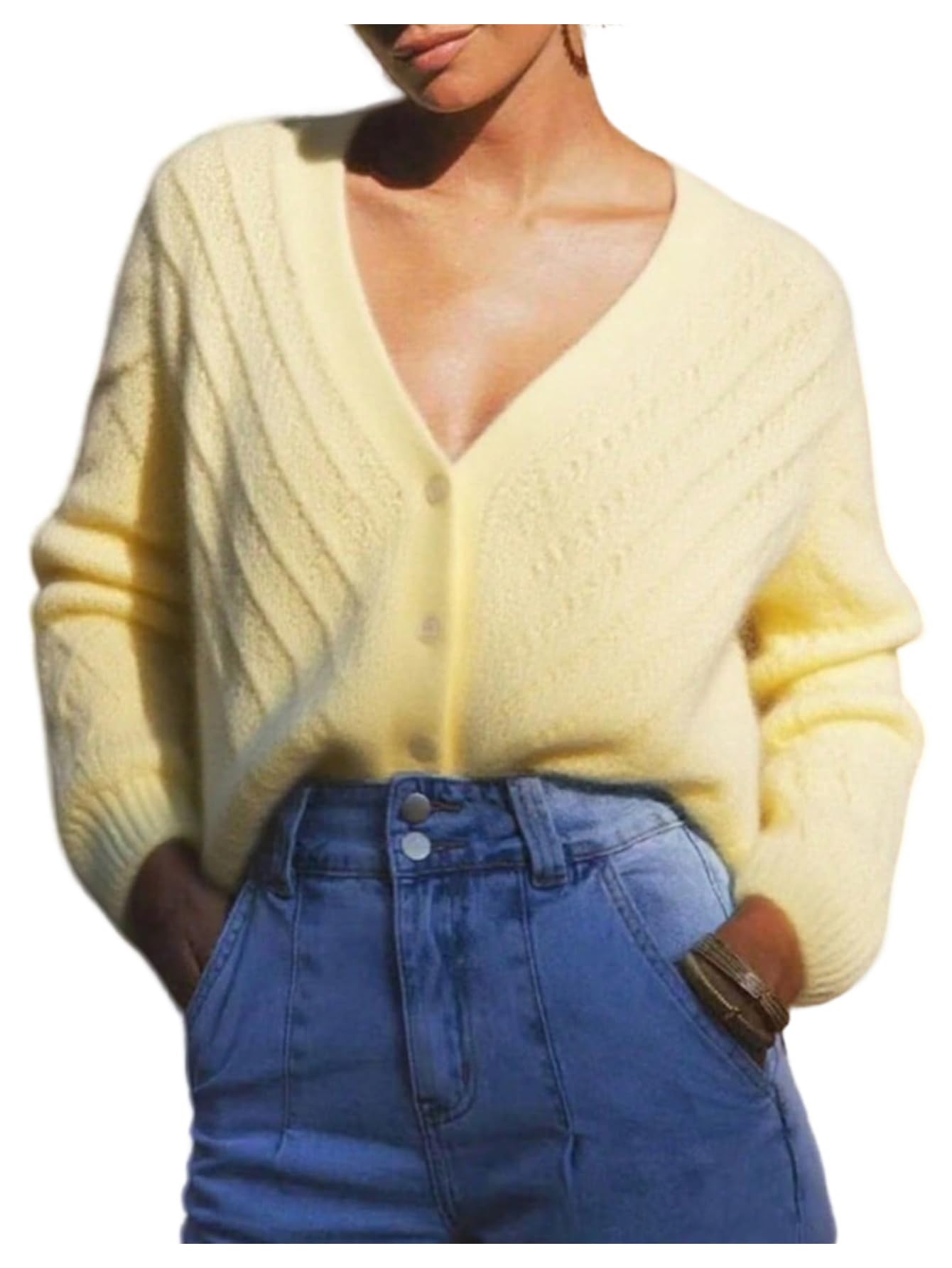 SHENHE Womens Cardigan Sweater Button Up V Neck Fall Dressy Soft Knit Comfy Cardigan