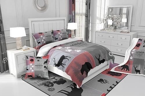 Miniatura 6 de Manfei Sábana bajera ajustable de aventura, tamaño matrimonial, funda de cama de retazos con 2 fundas de almohada, juego de ropa de cama rústica de