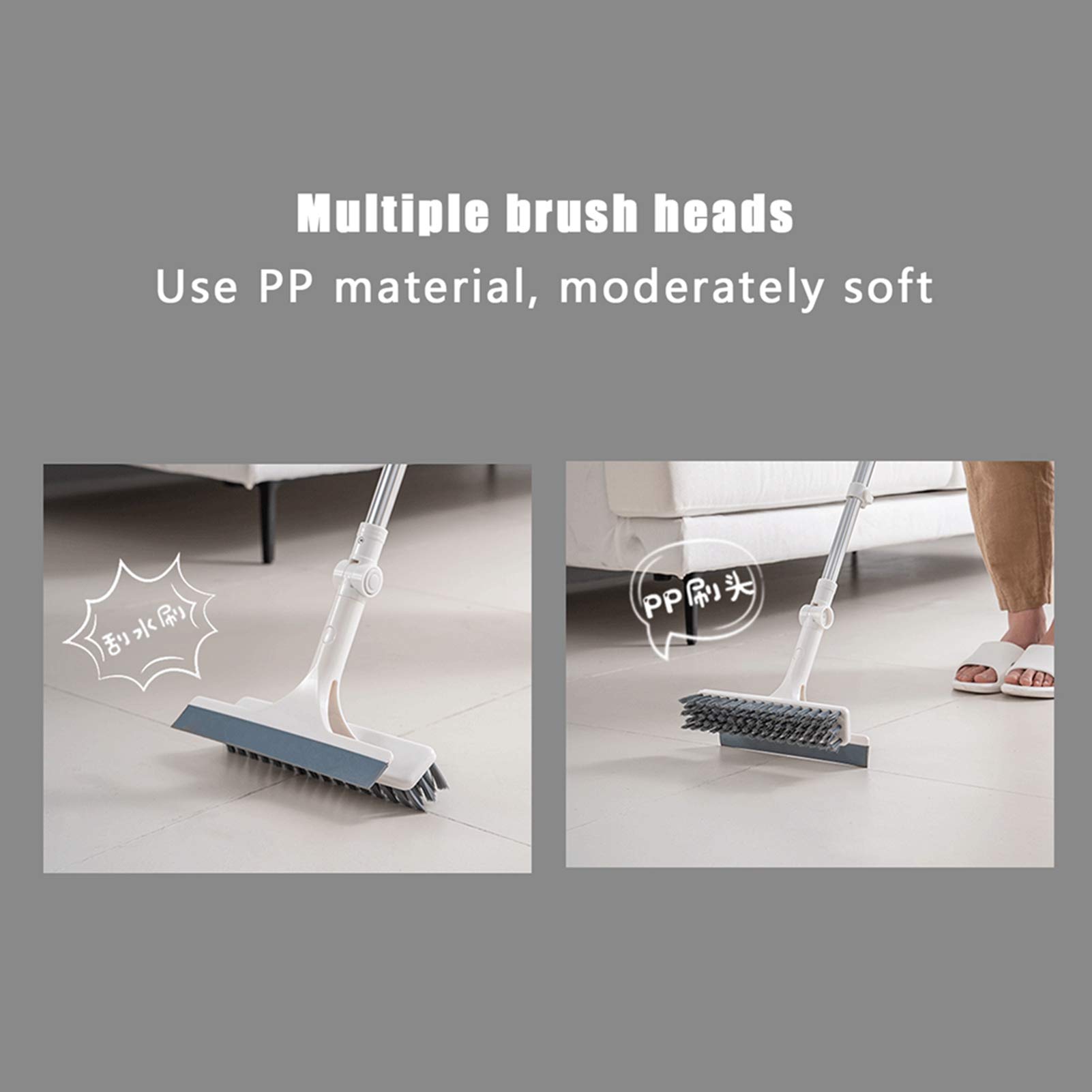 Spazzola per Pavimenti 2 in 1, Spazzola per La Pulizia del Bagno con Manico Lungo per Pulire Terrazza, Patio, Garage, Vialetto