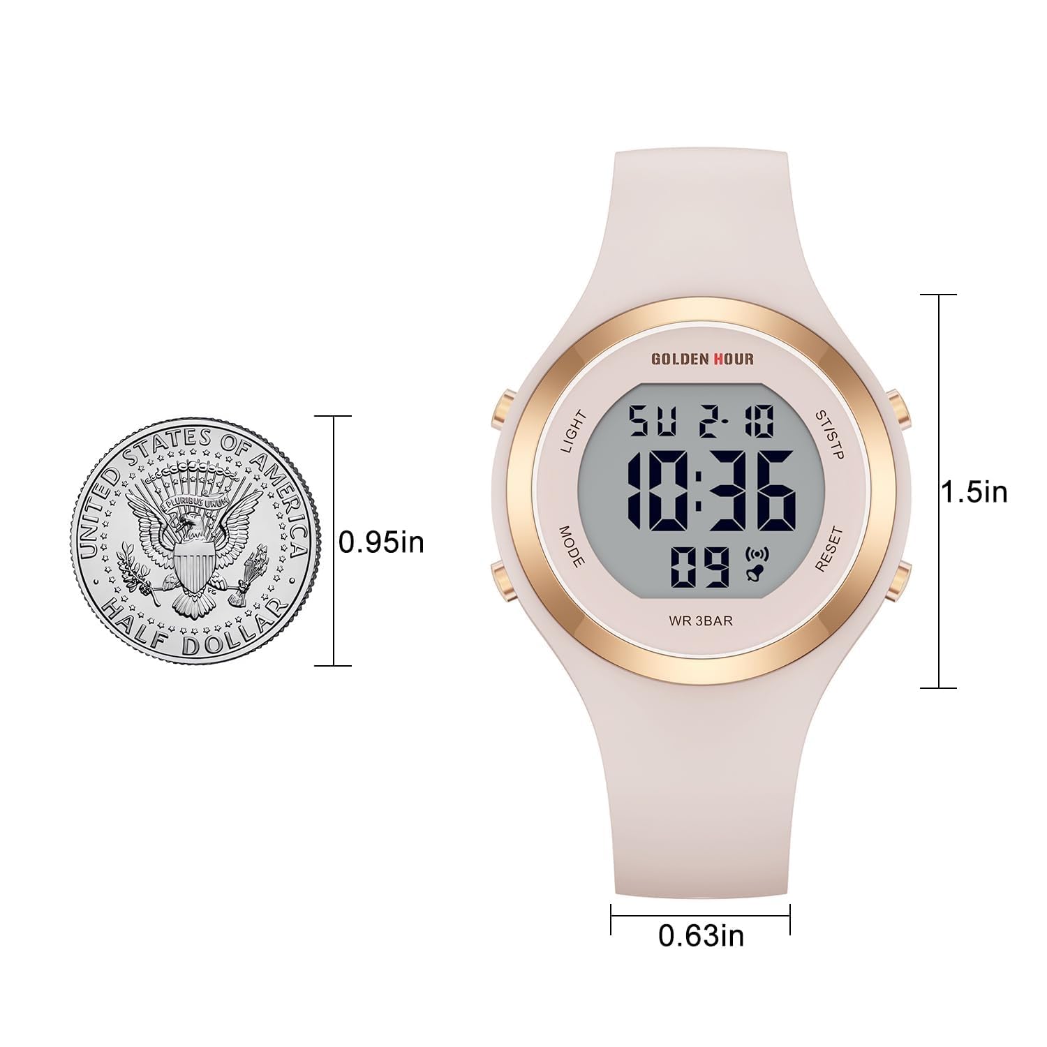GOLDEN HOUR Reloj Digital Mujer, Resistente al Agua hasta 5 ATM, Deportivo, cronógrafo, Correa de Silicona, Reloj de Pulsera para Mujer con Fecha, Esfera Luminosa de fácil Lectura