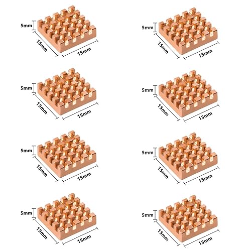 Miniatura 3 de GeeekPi 8 disipadores de calor de cobre puro de 0.591 x 0.591 x 0.197 in con cinta adhesiva conductora térmica para refrigeración electrónica de