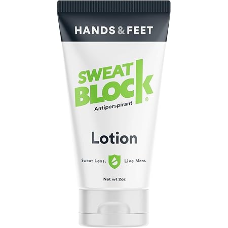 SweatBlock Antiperspirant Lotion for Hands & Feet, Proven to Reduce Excessive Sweating, Reduce Hand & Foot Sweat & Smelly Feet, Safe Effective, FDA Compliant Anti Sweat Lotion for Women & Men, 50mL