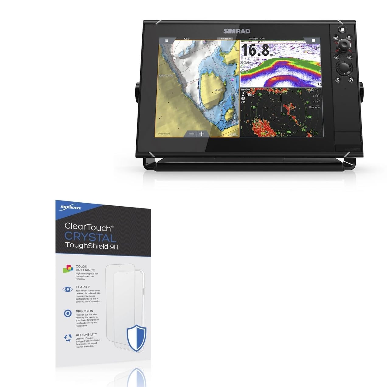 BoxWave Screen Protector Compatible with Simrad NSS12 Evo3 - ClearTouch Crystal ToughShield 9H (2-Pack), Clear 9H Tough Flexible Film Screen Protector