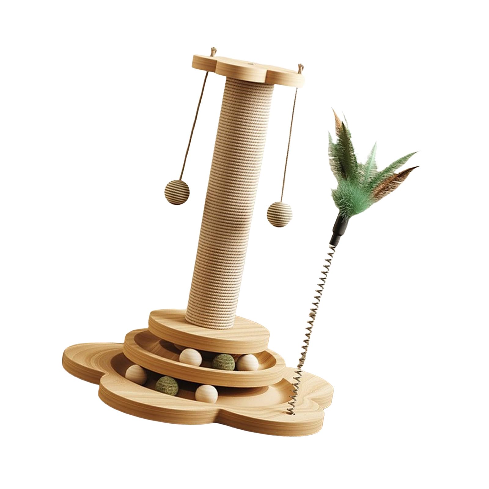 Rascador de sisal para gatos Nucelit con dos capas y juguetes interactivos para muebles