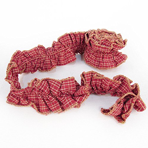 Primitive Red 12 ft Ruffled Homespun Fabric Garland Ribbon Trim for Sewing or for Christmas Decor by JCS