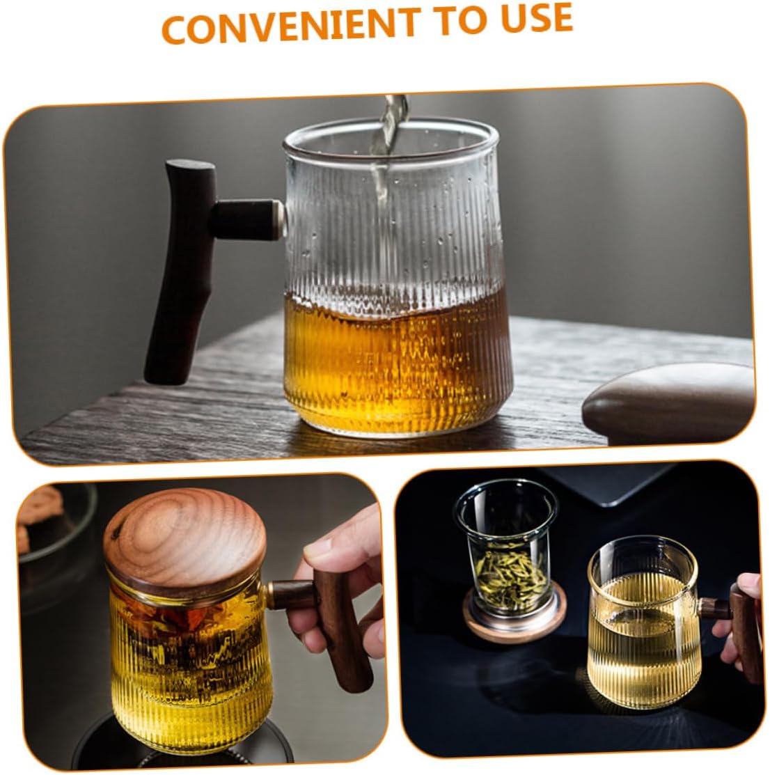 Alipis Elegant Striped Glass Tea Cup Infuser and Lid for Tea Milk Water and Juice Suitable for Family Friends Co-workers