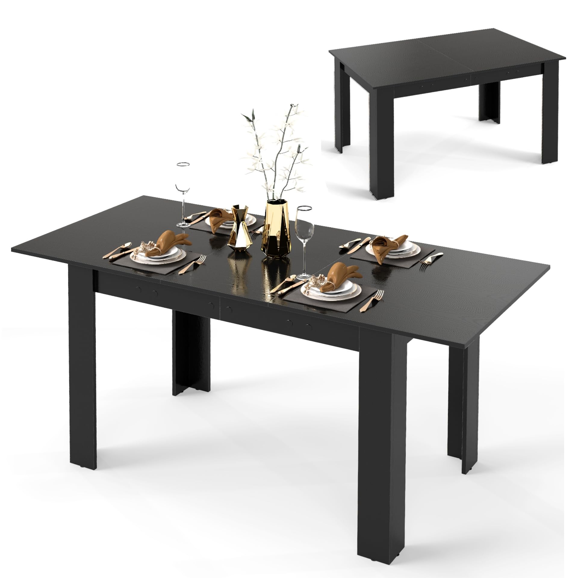COSTWAY Tavolo Allungabile da Pranzo per 4-6 Persone, Tavolo Consolle Estensibile, Tavolo Moderno da Cucina, Soggiorno e Sala da Pranzo, 158 x 70 x 76 cm, Nero (Nero)