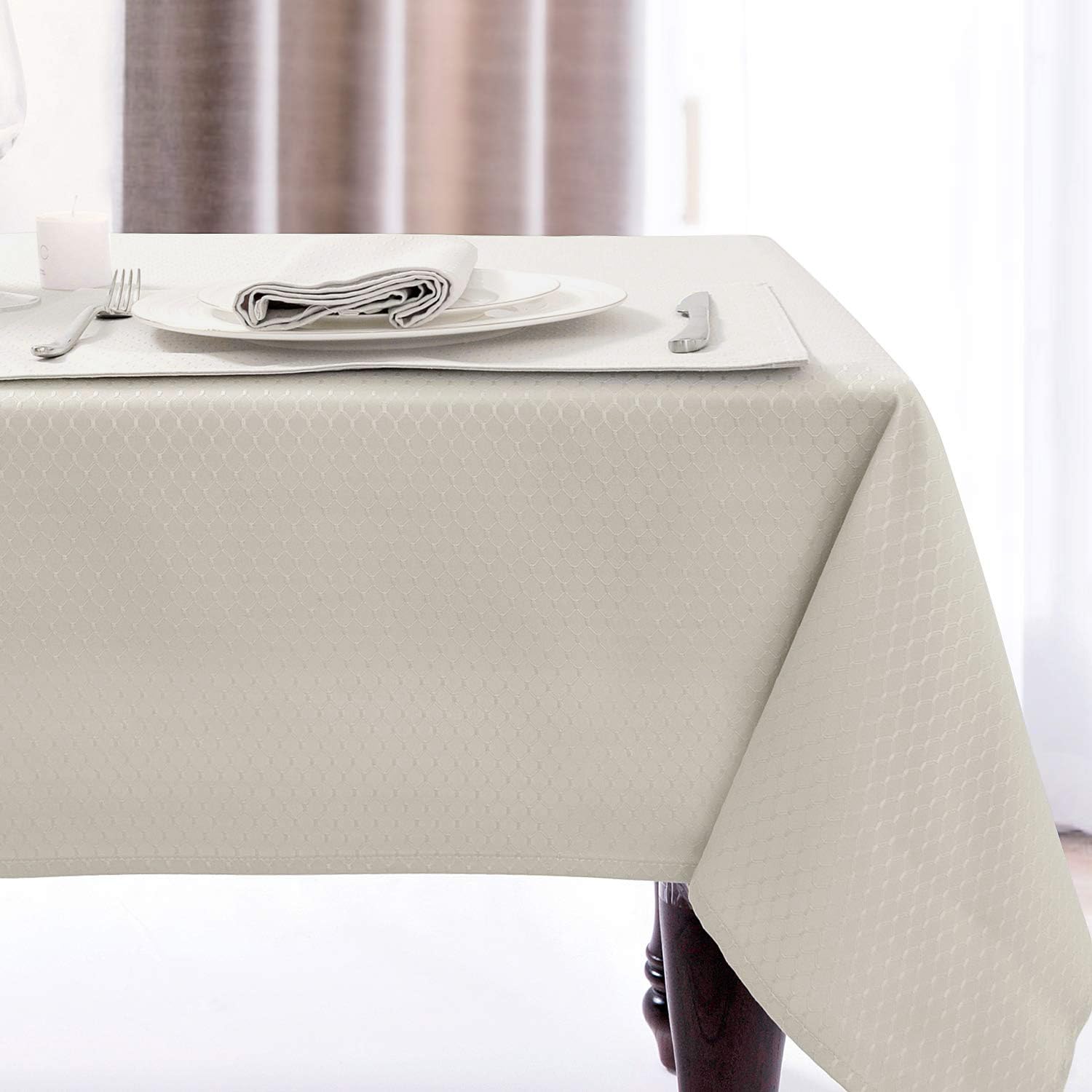 JUCFHY Jacquard Morrocan Rectangle Table Cloth Oil-Proof Spill-Proof and Water Resistance Tablecloth,Decorative Fabric Table Cover for Outdoor and Indoor Use,60 x 120 Inch,Cream