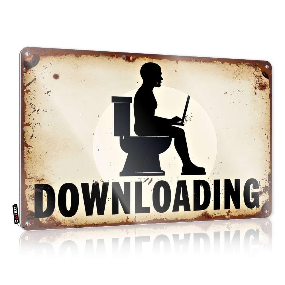 Metal Man Cave Decor A Person Is Sitting On A Toilet Using A Laptop With The Word Downloading Below It Tin Sign Funny Kitchen Signs Man Cave Bar(30X40CM)