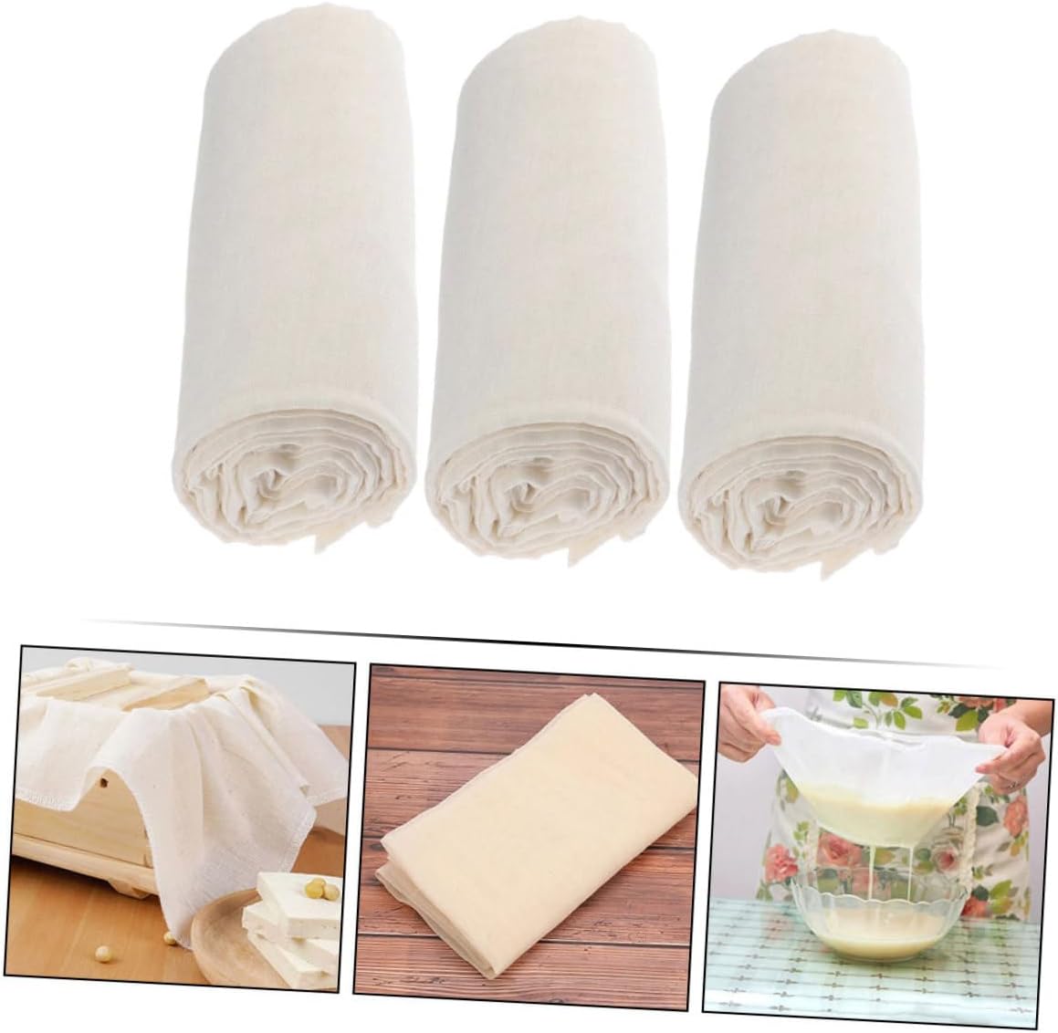 Reusable Kitchen Cheese Cloth 3 Pack Cotton Strainers for Filtering