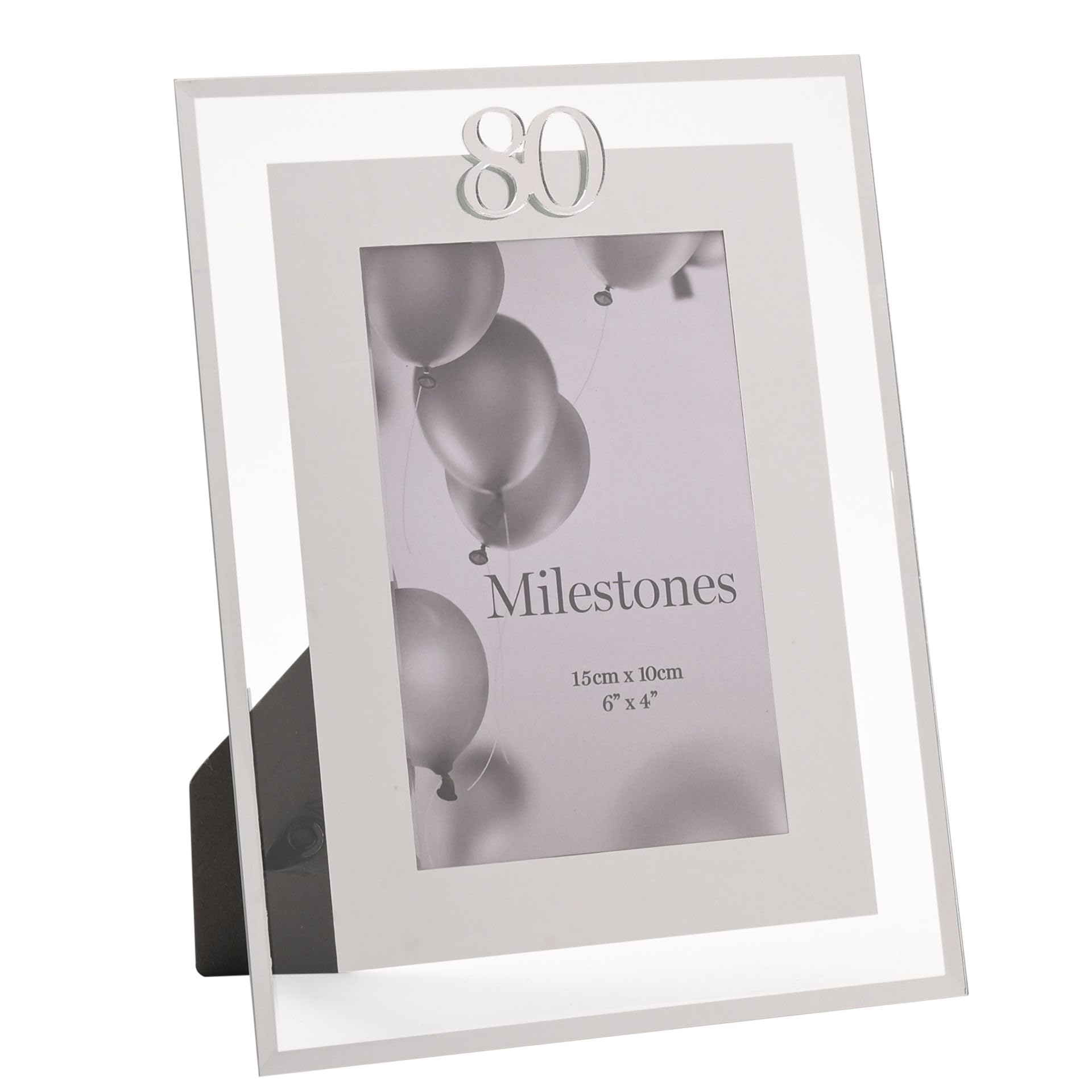 Widdop Milestones Mirror Border Photo Frame Age 80 - Photo Frame For Birthdays - Aperture 6" x 4" - Stylish Design Gift For Birthday Picture Frame