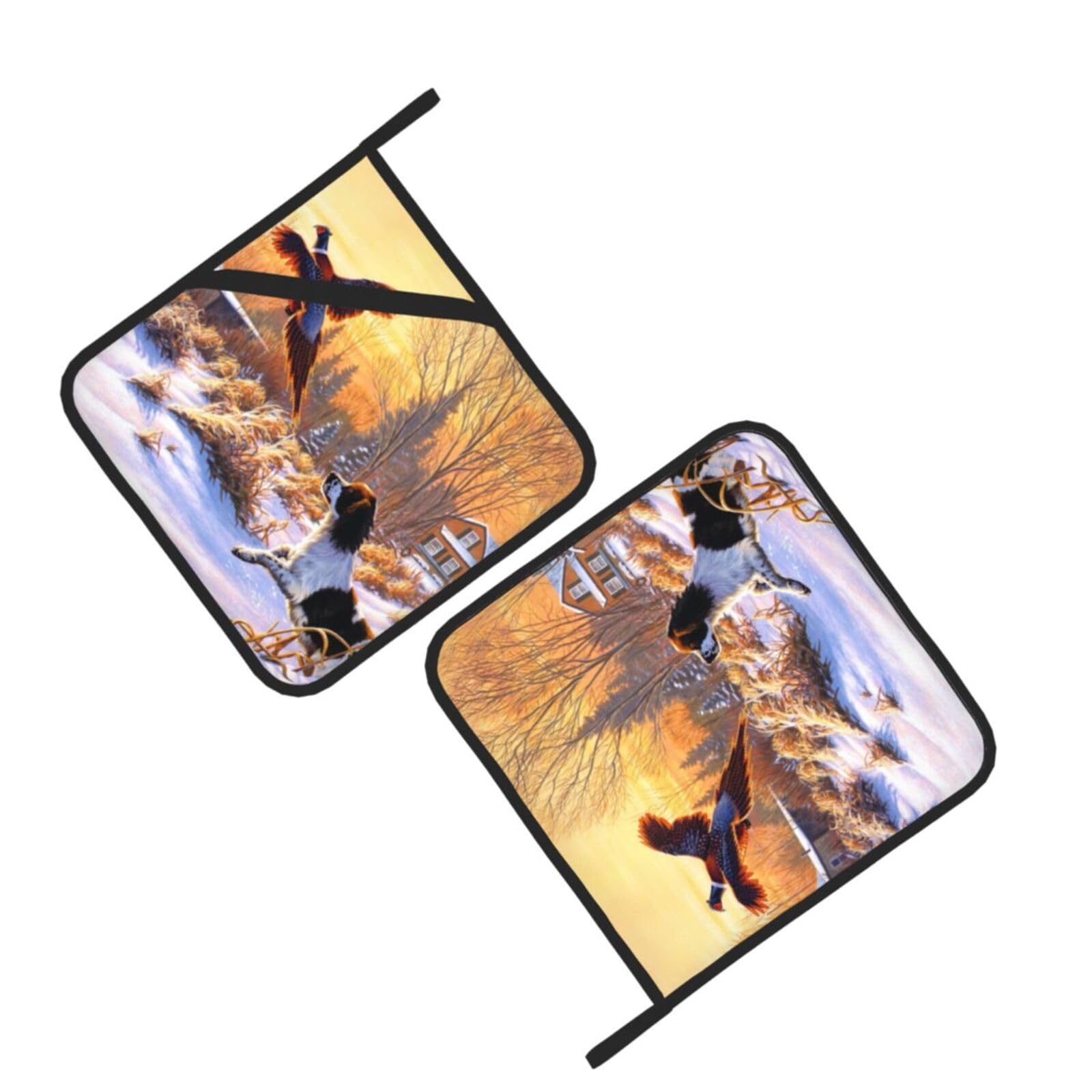 Dog Catching Pheasant Printed Oven Pot Holders Set of 2 Pcs Heat Resistant Kitchen Microwave Potholders for Cooking Baking Grilling