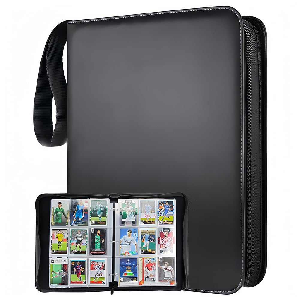 Trading Card Album, Card Collection Folder with 50 Removable Sleeves, Fits 400 Cards, Binder Card Holder, Zipper PU Leather Holder Album for TCG, Football, Basketball, Sports Cards