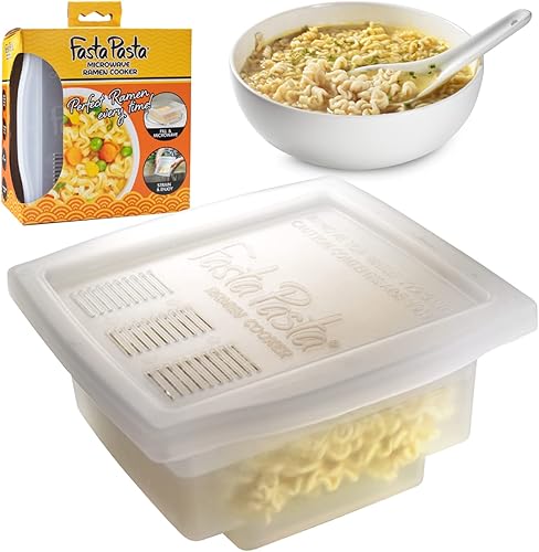 La olla de ramen original Fasta para microondas con tapa y colador incorporado no más desorden esperando que hierva agua o fideos pegajosos pasta Al
