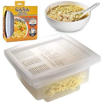 Fasta Pasta Microwave Ramen Noodle Cooker - No Mess, Sticking or Waiting For Boil - Patented Design Makes