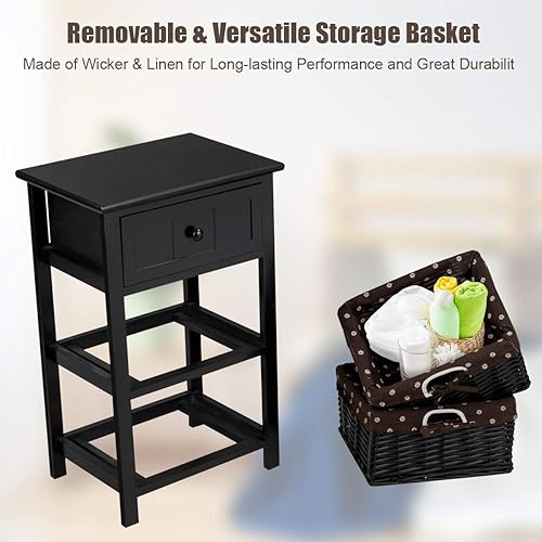 Miniatura 6 de Giantex Mesita de noche con cajones de madera, con 2 cestas de almacenamiento y estante abierto para dormitorio, mesa auxiliar de sofá de noche (1,