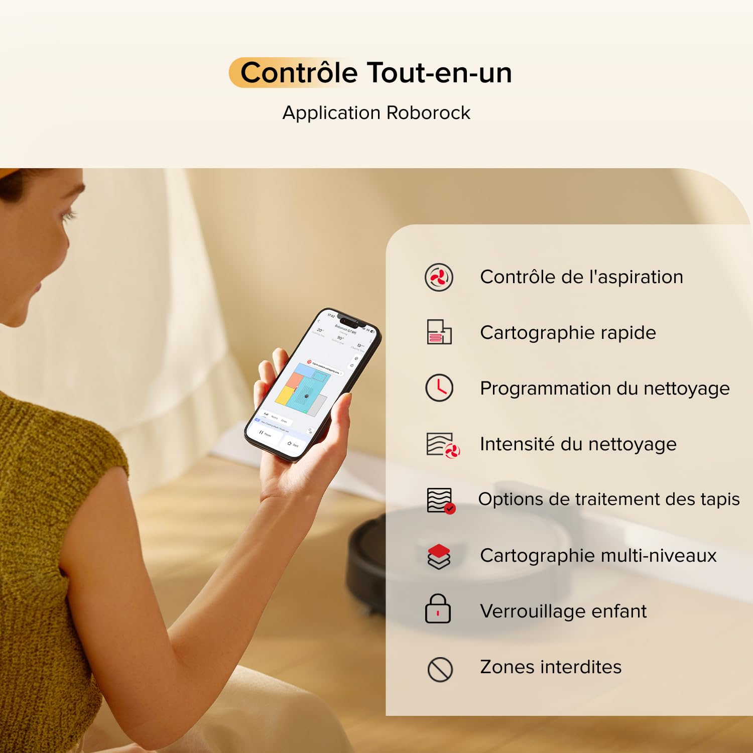 roborock Q7 M5 Set Aspirateur Robot Laveur 10 000 Pa, Double Conception Anti-Enchevêtrement, Durée de Nettoyage Prolongée, Navigation avec LiDAR Précis, APP, Noir