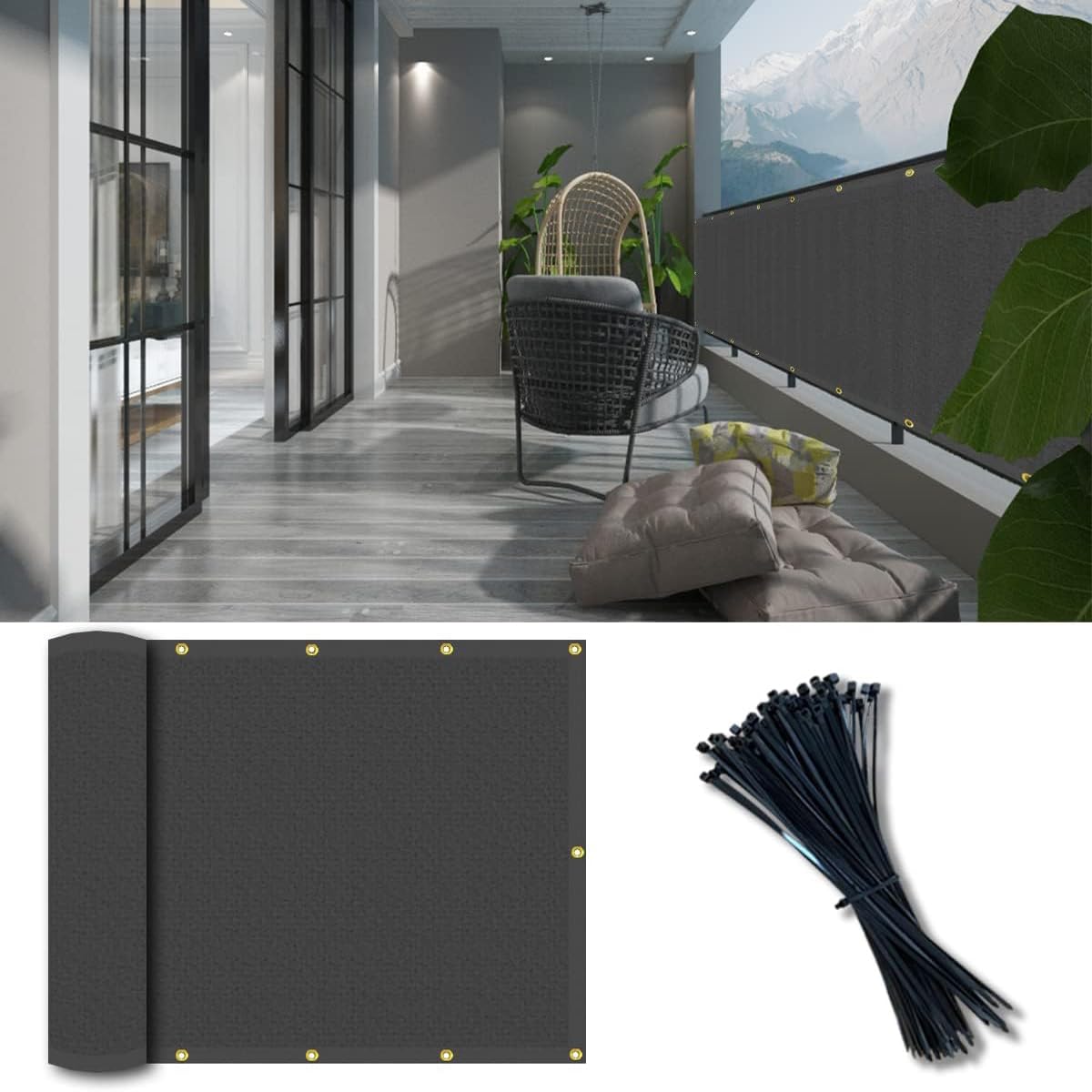 Vocray 1.2X5M Privacy Screen for Balcony Apartment Railing Sun Protection Balcony Netting, Wind and Dust Barrier