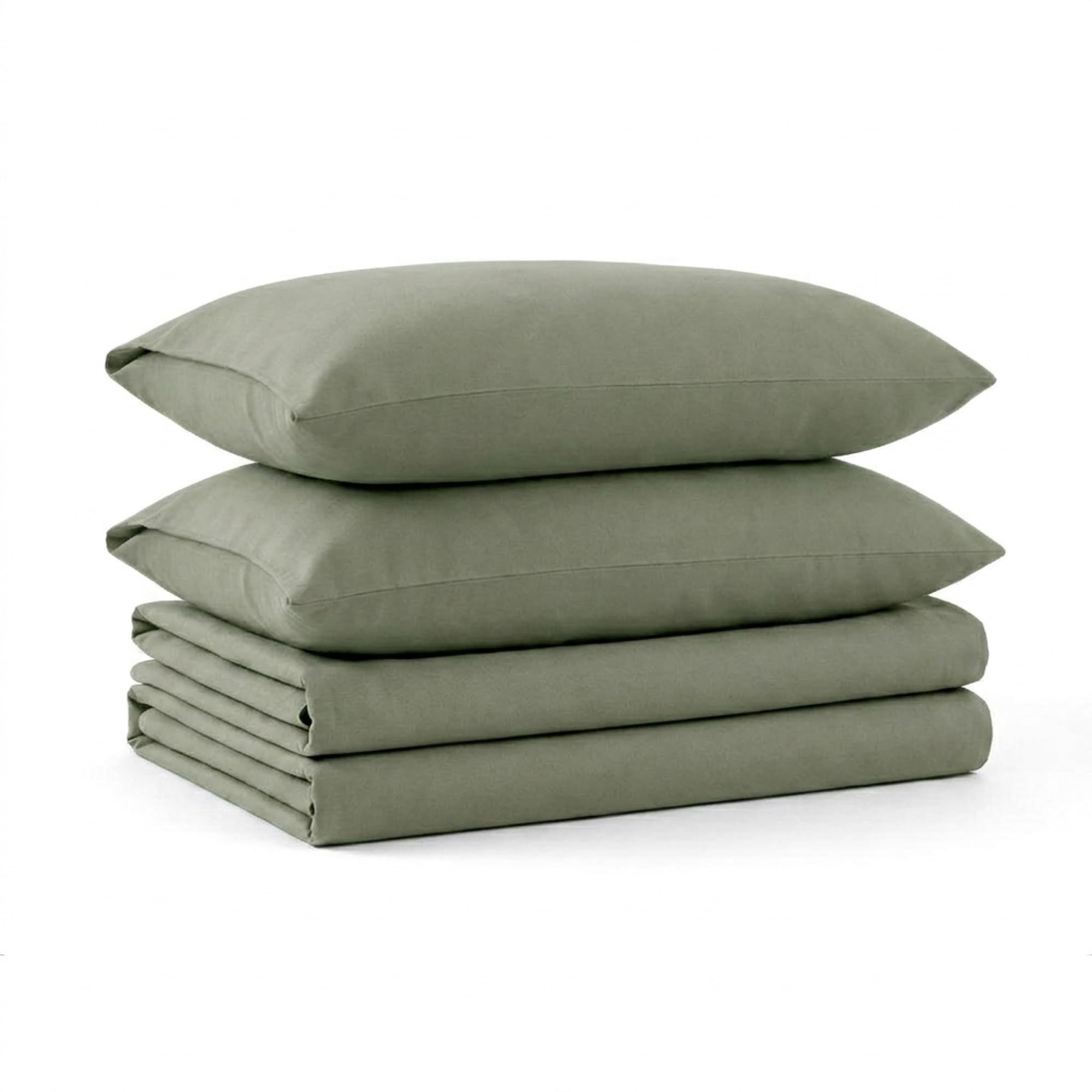 Tribeca Living Triple Brushed Soft Cotton Flannel Sheets Set, Queen Size 170-GSM Weight Extra Deep Pocket Sheet in Solid Green Color