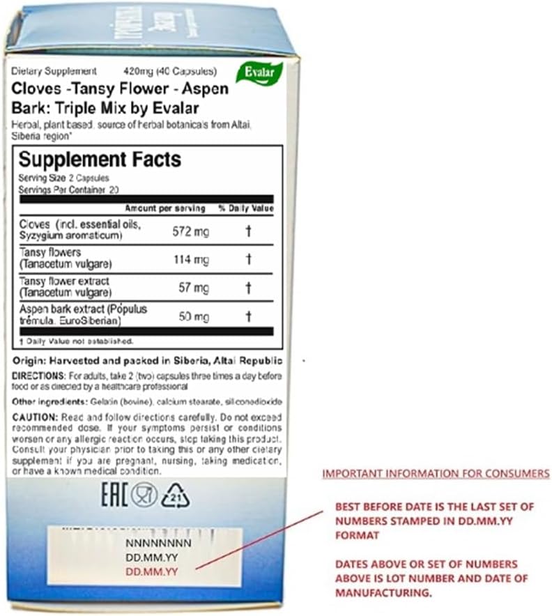 Evalar Cloves Tansy Aspen Herbal Mix Siberian Troychatka 40 Caps Altai Siberia - Image 5