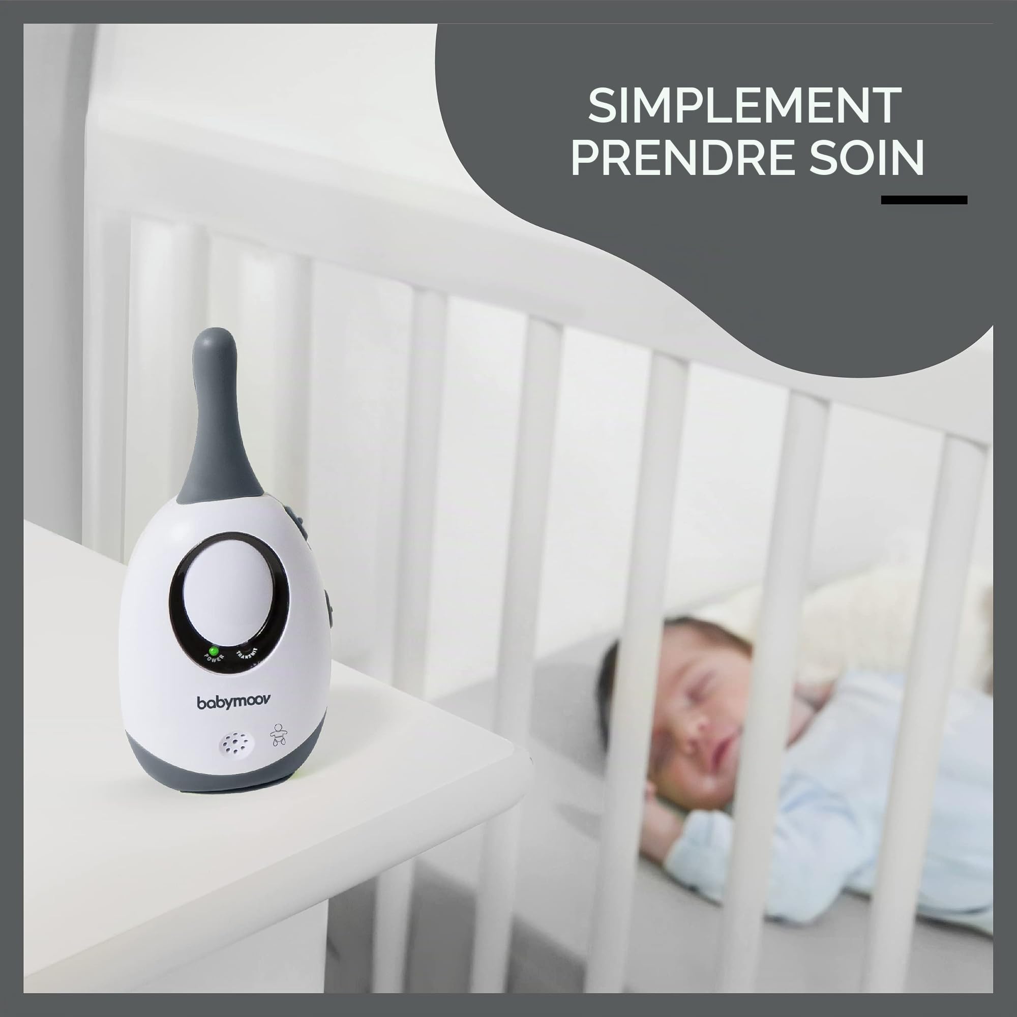 Babymoov Simply Care Babyphone Audio avec Fonction VOX, Double Alarme et 2 Adaptateurs, Portée 300m & Chauffe Biberon Tulipe Vapeur Utilisation Maison