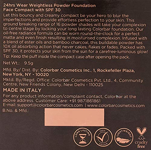Image of Colorbar 24Hrs Wear Weightless Medium Full MatteAll Skin Powder Foundation, 9.5 G