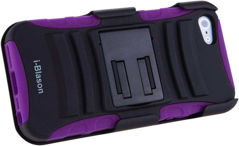 iPhone 5C Case, i-Blason Apple iPhone 5C Prime Series Dual Layer Holster Case with Kick Stand and Locking Belt Swivel Clip for iPHone 5C (Purple)