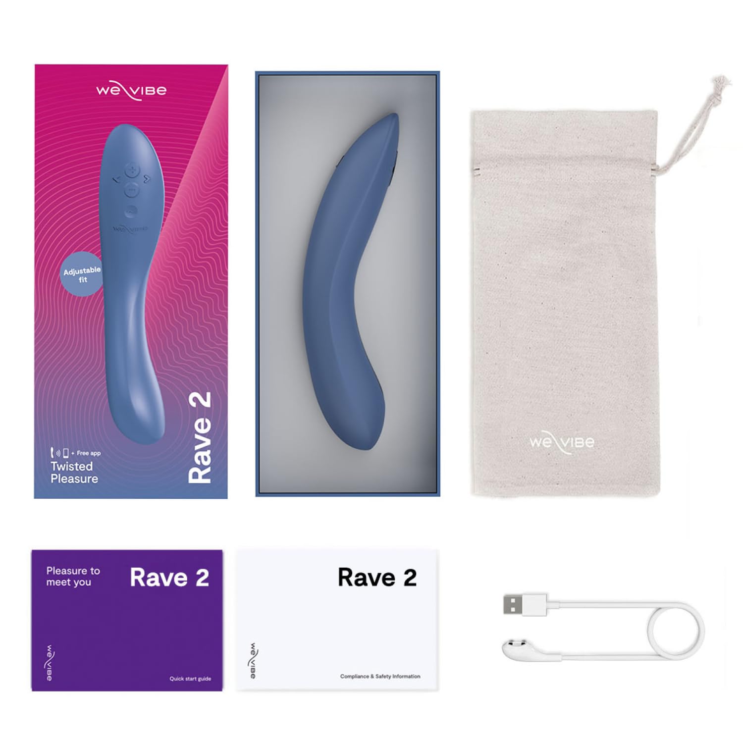 We-Vibe Rave 2 Stimolatore del punto G - Vibratore controllato da app - Massaggiatore interno - 10 modalità di vibrazione - Giocattoli sessuali di coppia impermeabili e ricaricabili - Blu