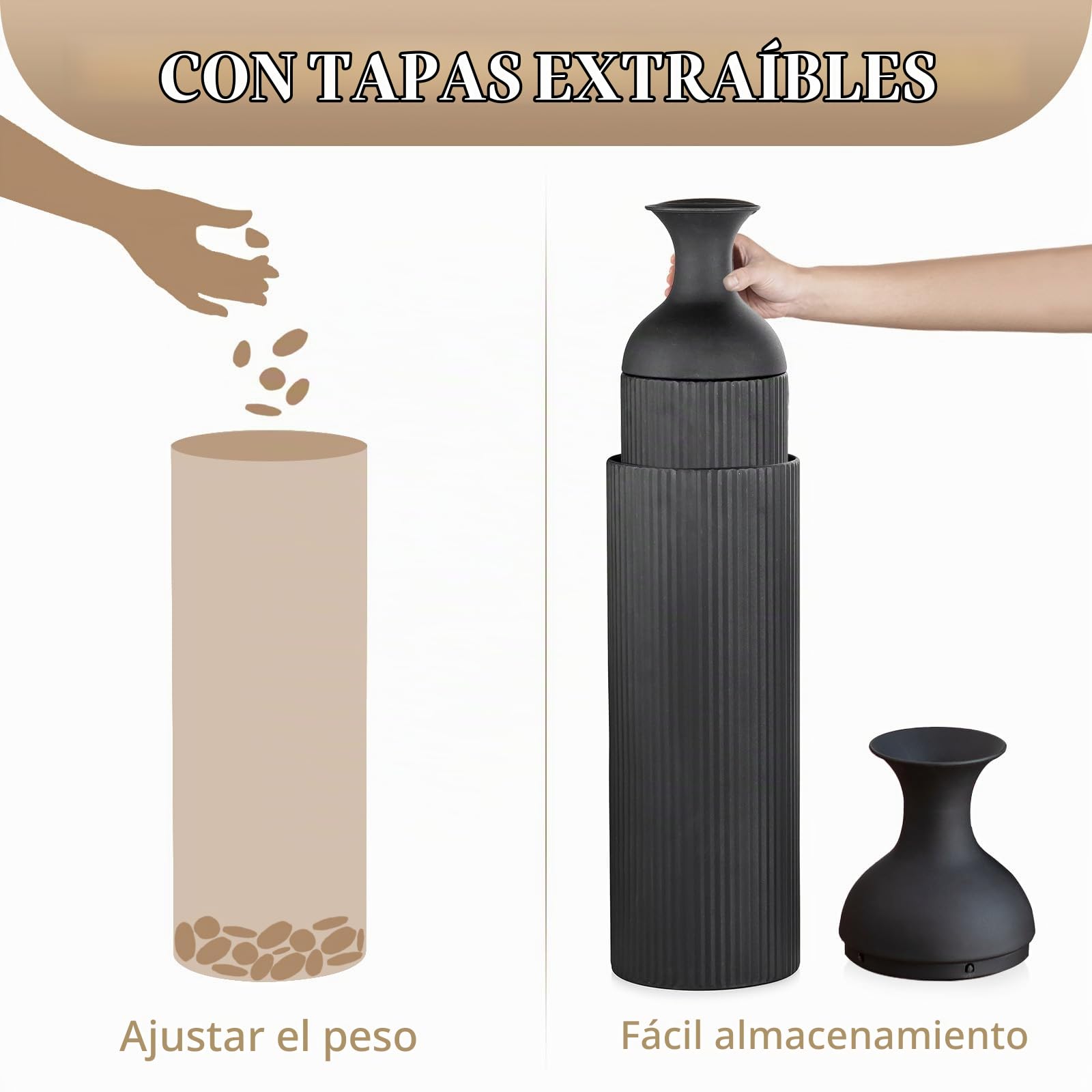 Sziqiqi Jarrones Altos de Suelo Negro: Jarrón Grande para Suelo para Sala 68/51/41cm - Moderno Jarron de Suelo Juego de 3 - Metal Gigante Florero de Suelo para Piso Dormitorio Chimenea Esquina
