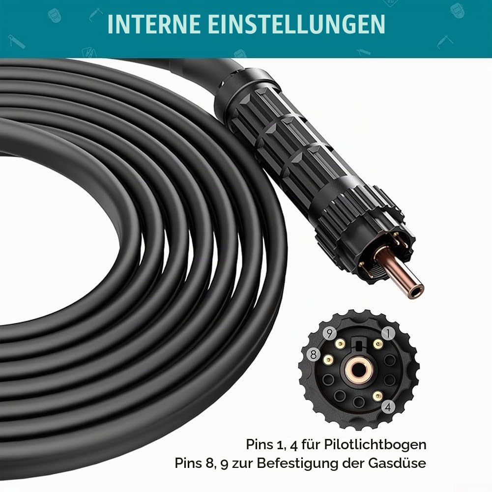 PTM-60 Plasmaschneidbrenner für IPTM60 PT-60 CNC-Maschine, 60 A Nicht-HF-Pilotzündung mit 6 m gepanzertem Kabel, kompatibel für Everlast PowerPlasma 50s/60s, Langlebigkeit FORCECUT 42i/62i