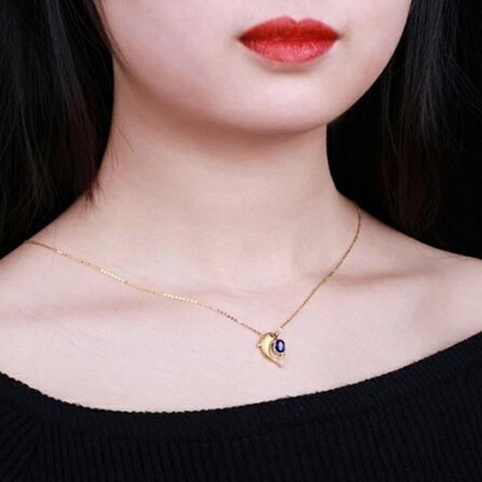Prawdziwa biżuteria zawieszka do łańcuszka żółte złoto 750 18 K, 0,73 ct laboratorium stworzony łańcuszek szafirowy niebieski, delfin statement łańcuszek etnic żółte złoto Au750 z moissanit