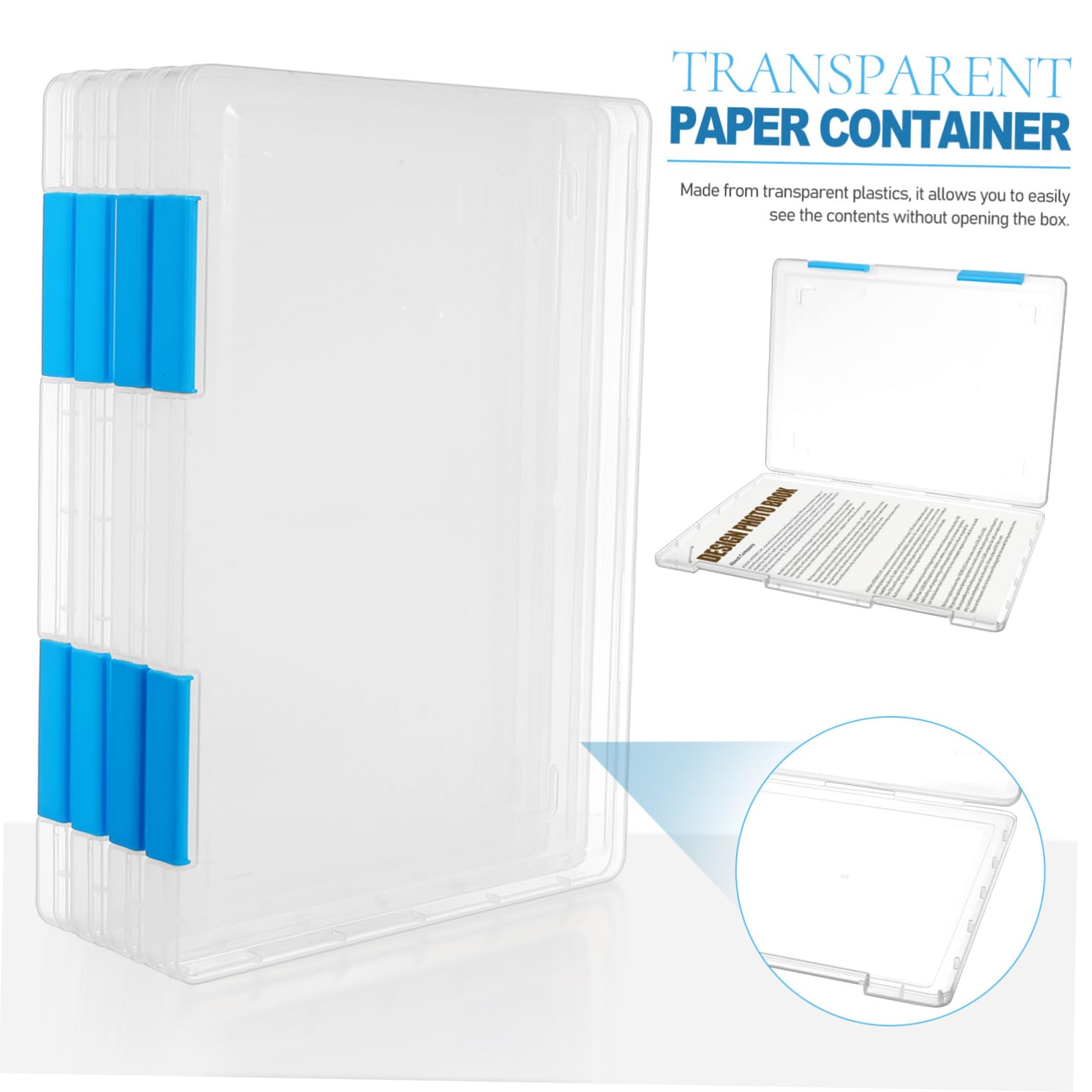 SECFOU Scatola Trasparente per Documenti A4 4pezzi, Plastico | Cartelline Portadocumenti e Storage File Boxes, con Coperchio Impilabile per Scuola e Ufficio, Decorazioni Scuola
