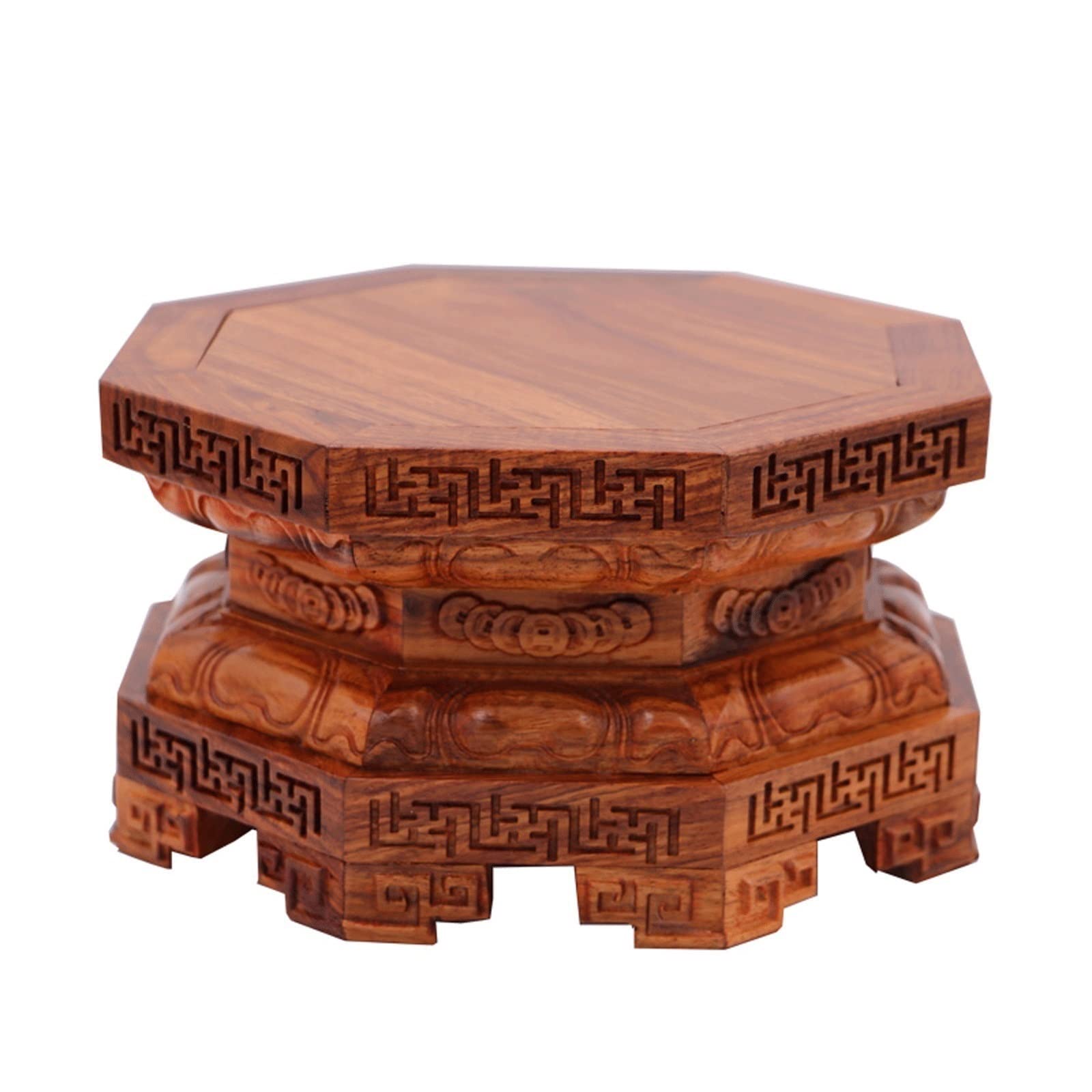 YCCHAH Bonsai Stand Wooden Buddha Statue Base Heightened Eight-sided Lotus Seat Guanyin God of Wealth Vase Carving Display Stand Wooden Vase Base Wooden Pot Base(B)