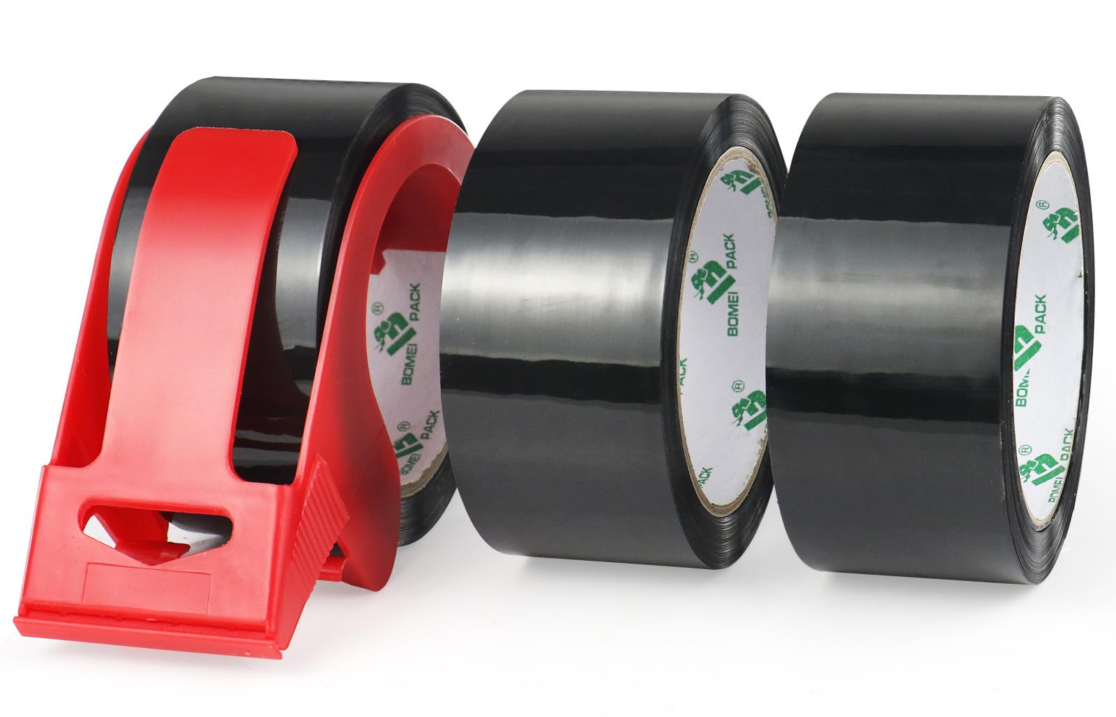 BOMEI PACK Coloured Packing Tape 3Rolls 48mm x 66m with dispenser Durable Heavy Duty Packaging tape for Shipping Moving Boxes&Office Strong Adheisve Parcel Tape for Cartons Mailing&Storage (Black)