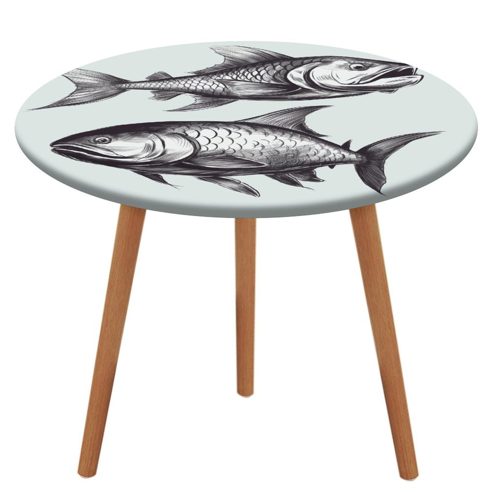 Nappe ronde imprimée poisson imperméable élastique 130 cm intérieur extérieur