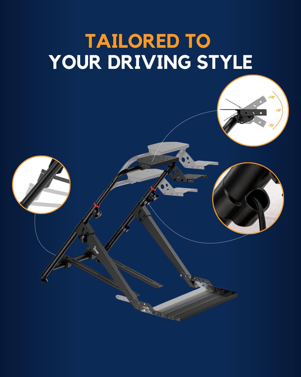 Ranqer Racing Wheel Stand Pro – składany stalowy stojak do kierownicy z regulacją wysokości i kąta, zintegrowanym mocowaniem fotela, kompatybilny z Logitech, Thrustmaster, Fanatec i Simagic – czarny