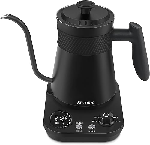 Miniatura 1 de Secura Hervidor eléctrico de cuello de cisne, 5 ajustes preestablecidos variables para café y té, tetera interior de acero 100% inoxidable con 1.5
