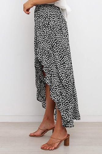 Miniatura 3 de BTFBM - Vestido largo bohemio para mujer, con estampado floral, cintura elástica, volantes y dobladillo asimétrico, falda larga para la playa