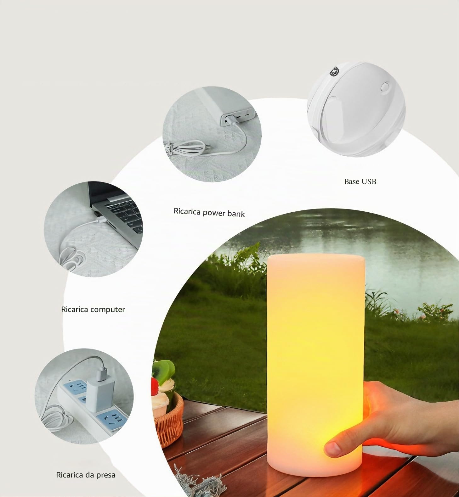 Lampada A Sfera LED RGB A Colori Variabili Sfera Senza Fili Lampada Notturna da Tavolo Luminosità Regolabile Sfera Ricaricabile Ideale per Decorazione di Casa Giardino Vacanza Bar