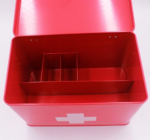Miniatura 6 de Funly mee Caja de primeros auxilios vintage para el hogar, lata de medicamentos, caja de almacenamiento de medicamentos de metal rojo (grande 12.6 x