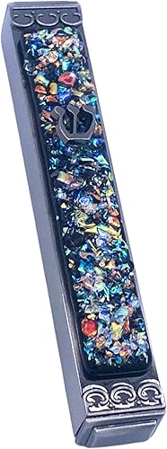 Miniatura 41 de Tamara Baskin Art Glass Mezuzah de cristal brillante – 3.5 pulgadas – Fácil montaje – Caja de metal resistente a la intemperie – Caja de regalo