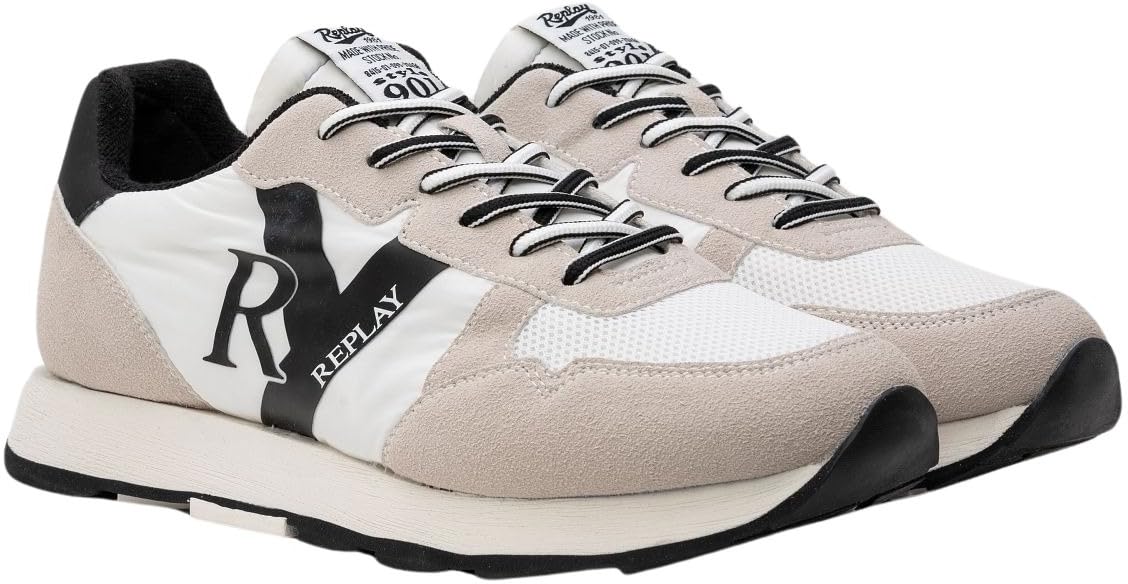 REPLAY Men's Arthur RY 2 Trainers, 062 White Black, 40 EU, 062 White Black, 8 UK