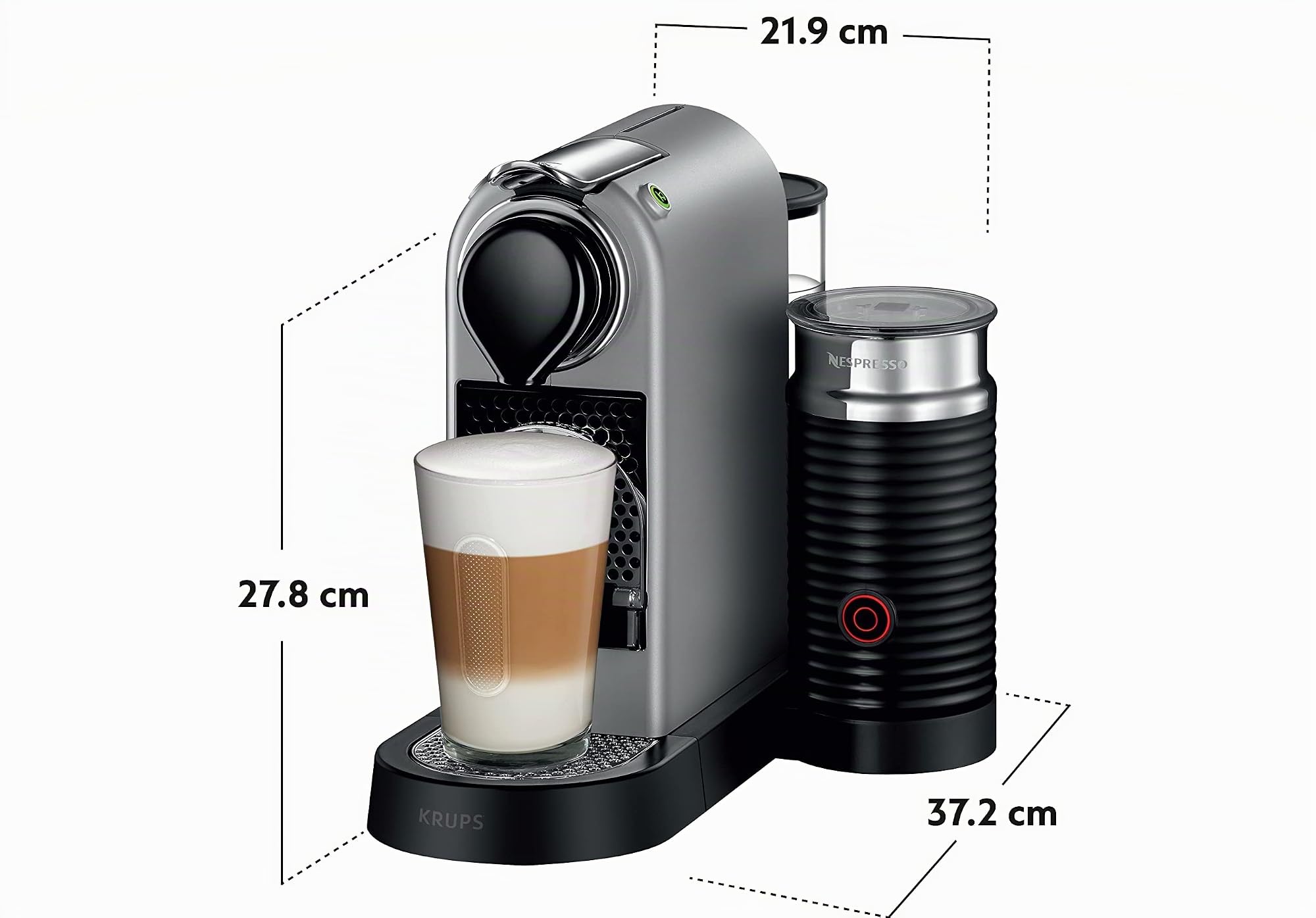 Krups Nespresso Citiz & Milk XN761B - Cafetera de cápsulas monodosis, con 19 bares de presión, thermoblock, capacidad 1L, función automática, con Aeroccino, color Plata, incluye pack de bienvenida