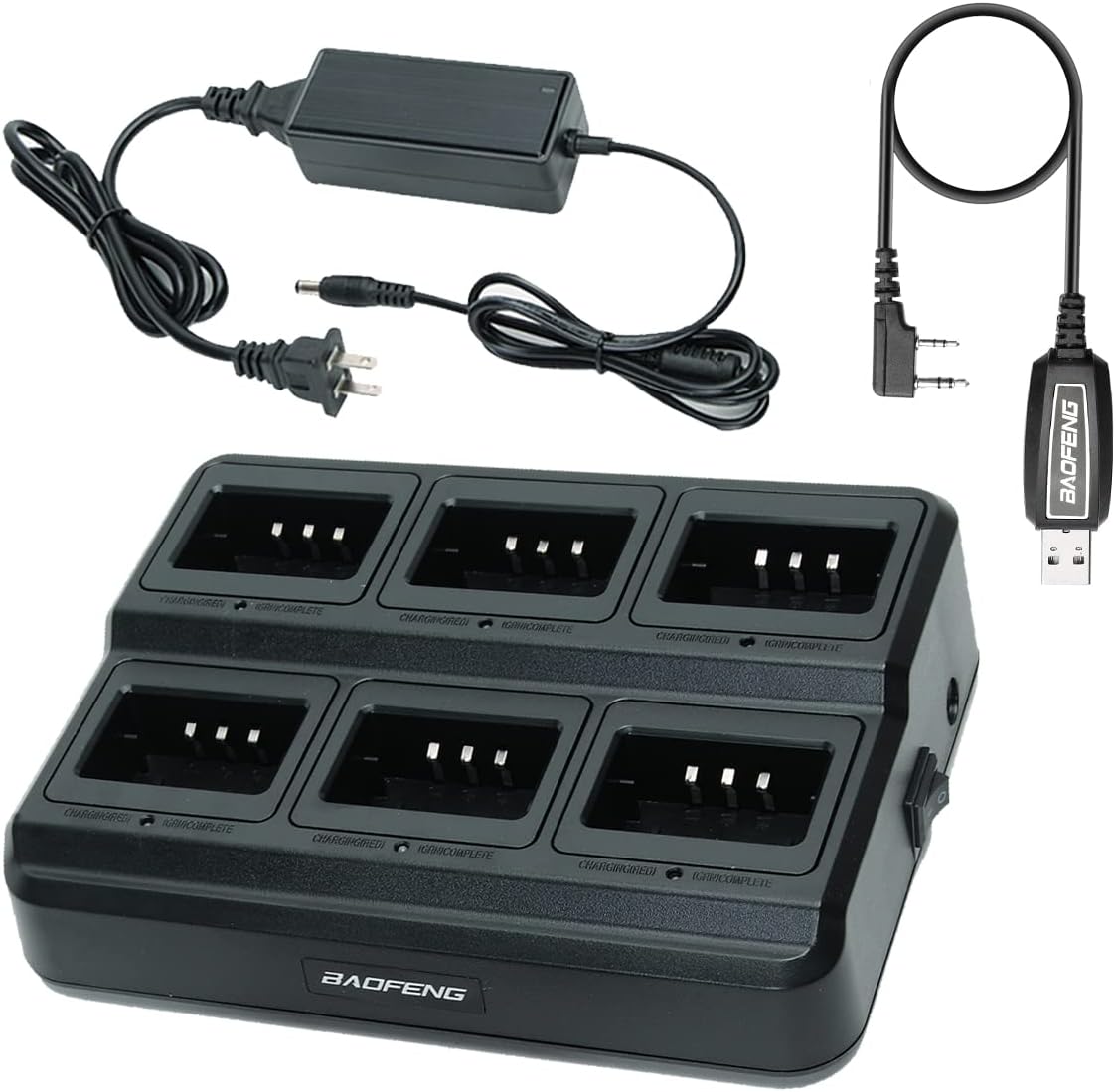 Baofeng UV-5R Six Way Charger Two Way Radio Multi Unit Charger Station for UV-5R UV-5R+ UV-5RE UV-5RTP UV-5X3 BF-F8HP RT-5R RT-5RV MK4 Radio and Battery,with Extra Programming Cable : Electronics