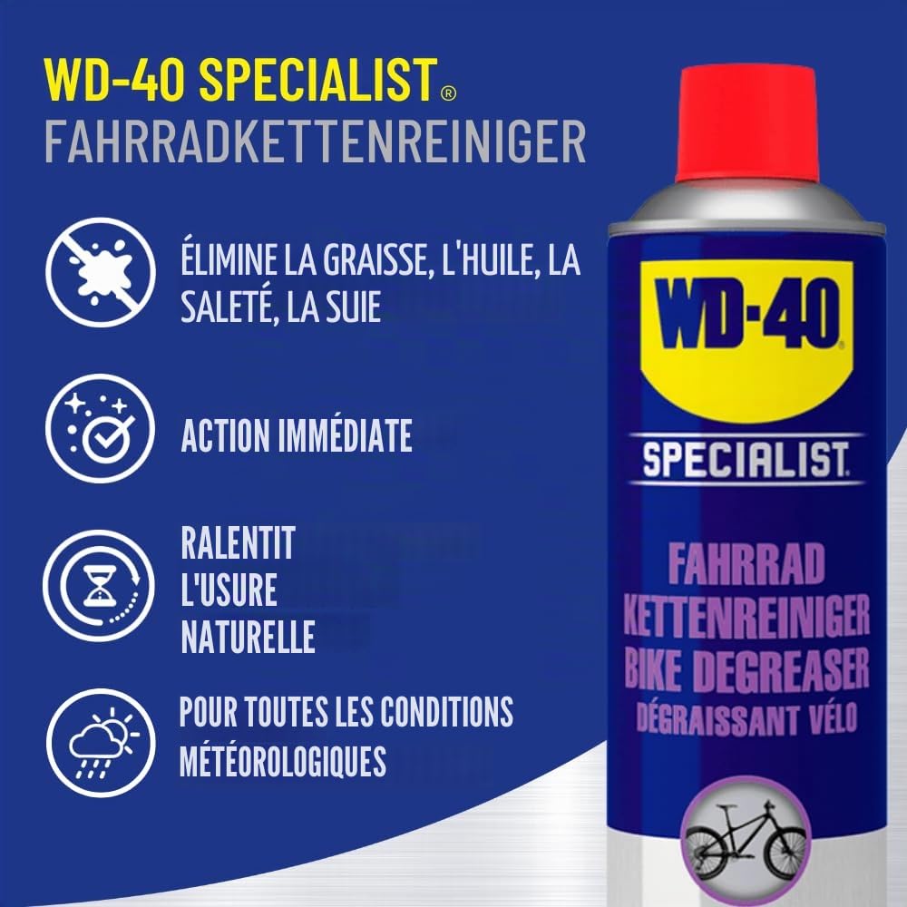 WD-40 Specialist Kit d'entretien complet pour vélo 3 pièces avec spray pour chaîne et nettoyant pour chaîne